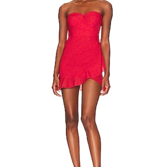 More To Come REVOLVE Red Pink Hearts MARCINE Red Strapless Dress NWT Cocktail - Picture 3 of 7